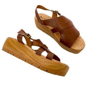Korks Fallon Brown Faux Leather Wedge Heel Platform Slingback‎ Sandals Size 8